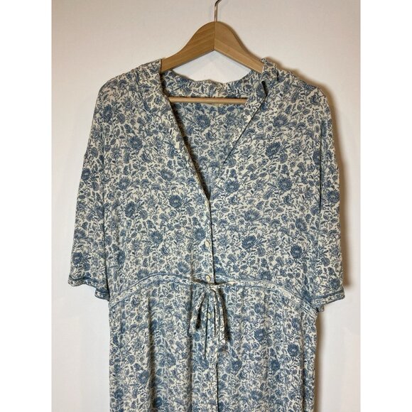 Faherty Island Dress Button Front Tie Waist Blue Cream Floral Large L - Picture 2 of 5